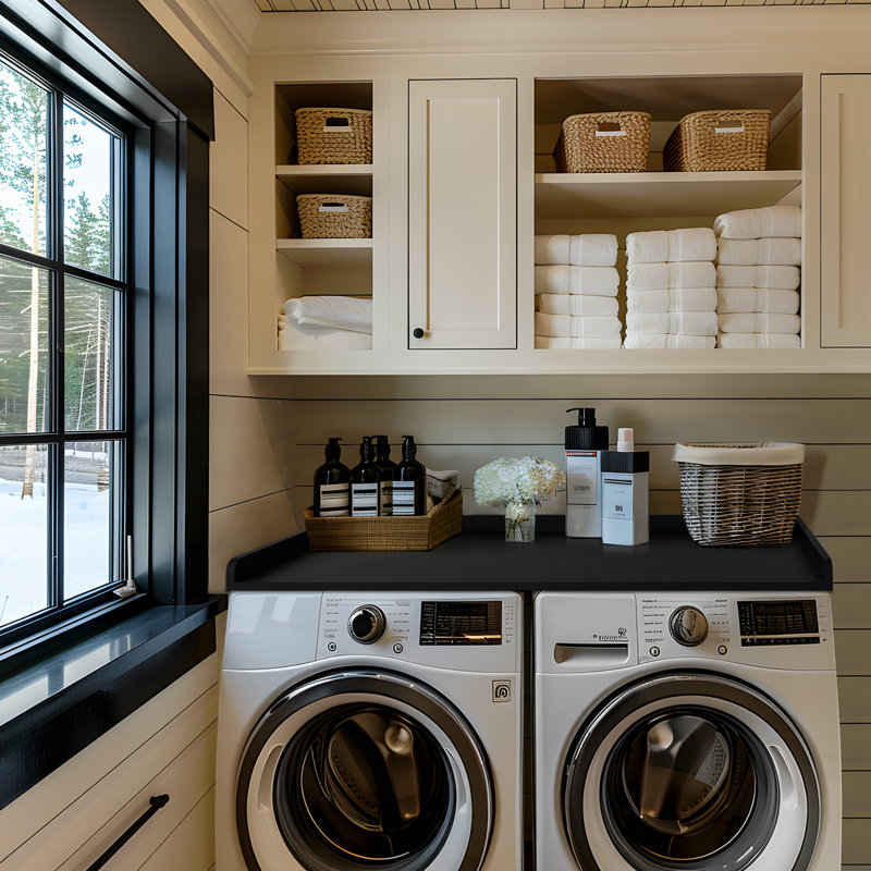 Kaboon Washer Dryer Countertop with Edge Rails, 27.5" x 54", Laundry Room Organization, Black