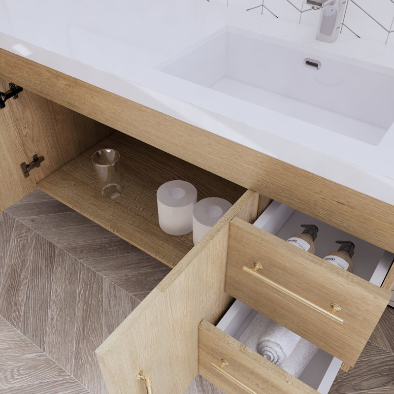 59.06'' Single Bathroom Vanity with Acrylic Top, Oak
