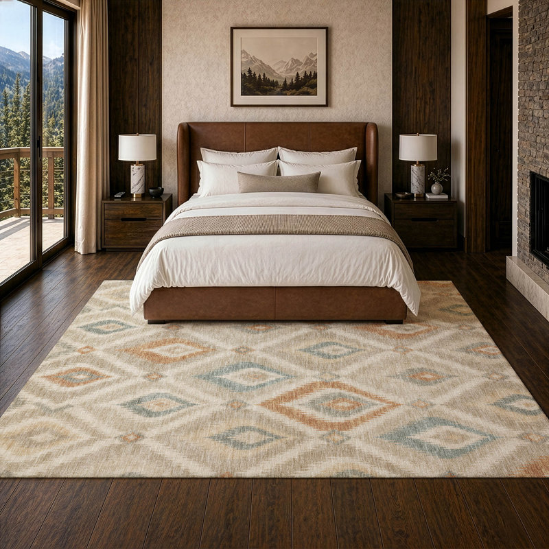 Tapis Chantille ACN3072 Ikat lavable à la machine pour intérieur/extérieur, Mastic, 9 pi x 12 pi