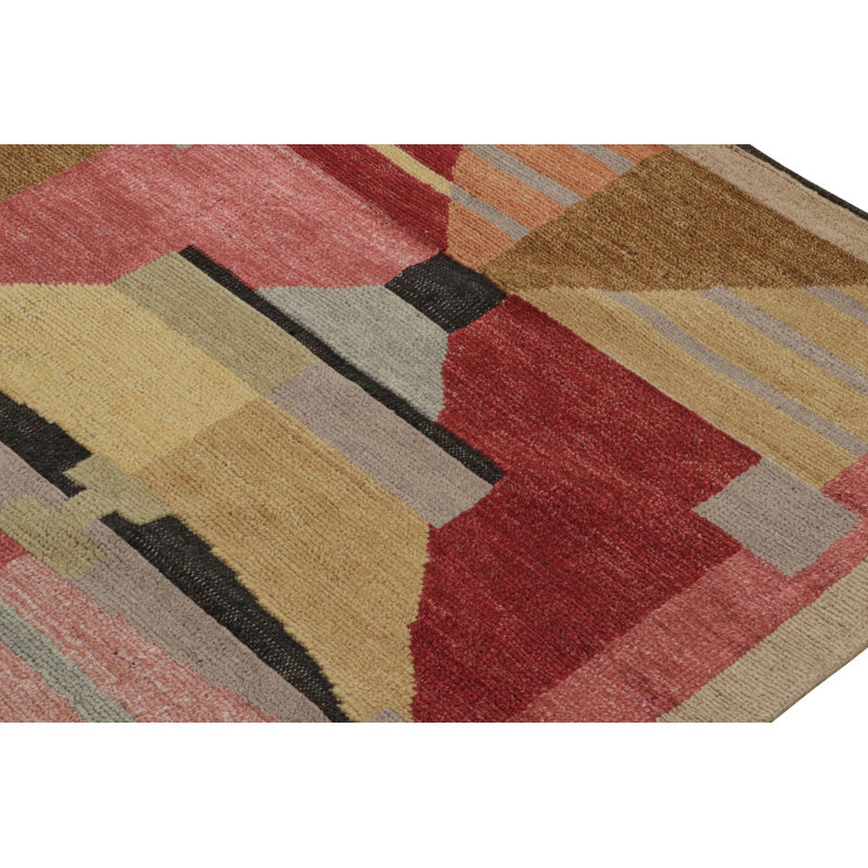 Scandinavian Hand Knotted Geometric Area Rug, Rectangle 10' x 14'
