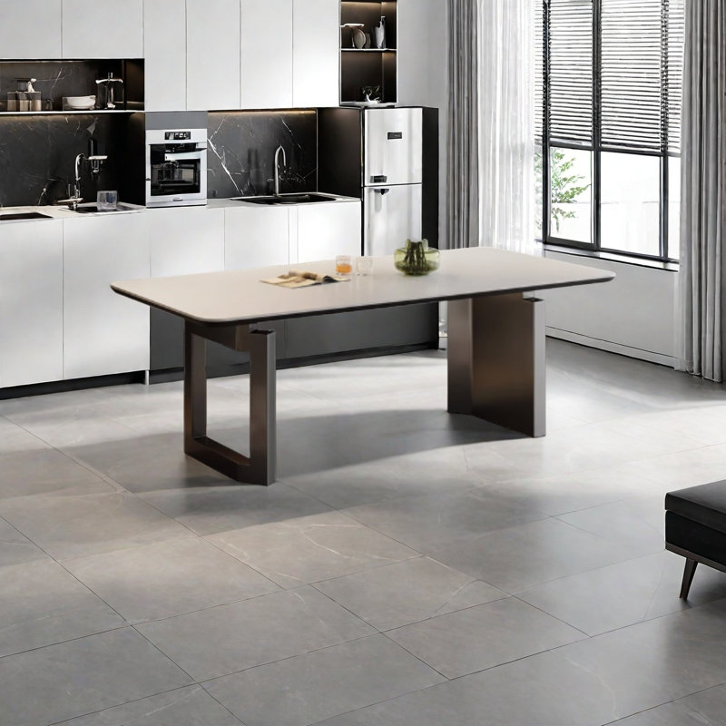 Table en pierre frittée avec support en acier, H 29,5 po x L 62,9 po x l 31,4 po