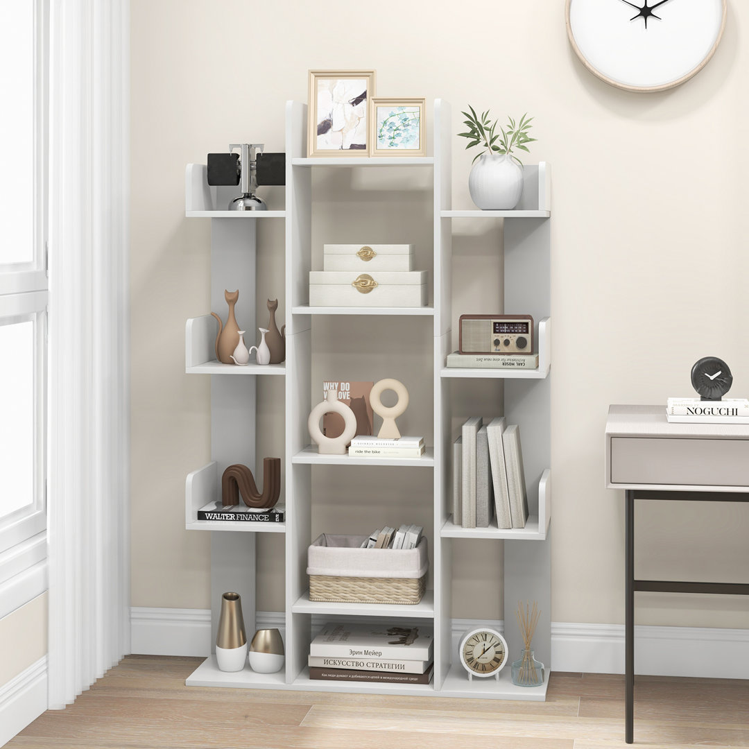 Tree Bookshelf Black Tall Bookcase Corner Books Storage Organizer With 13 Open Shelves