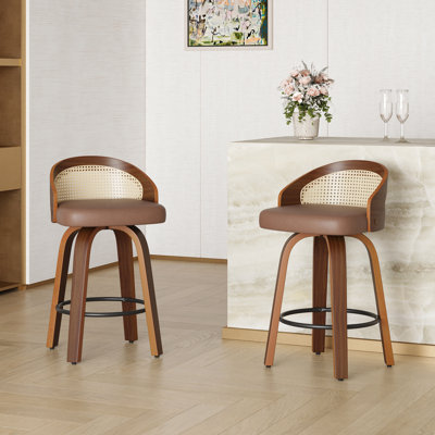 Swivel Faux Leather Cushion Rattan Back Counter & Bar Stools