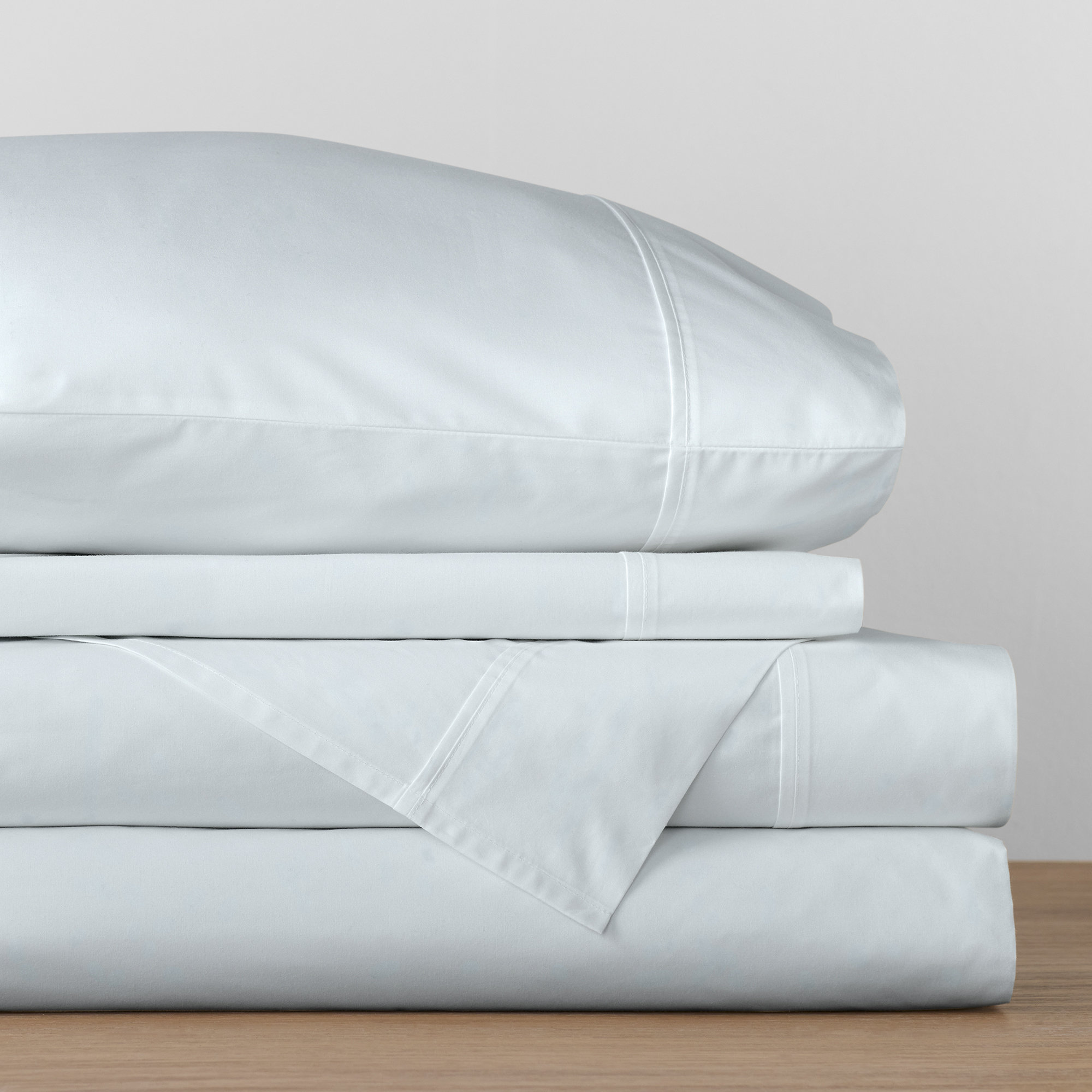 Emrik Brushed Organic Cotton Percale Sheet Set, Pale Blue, Full