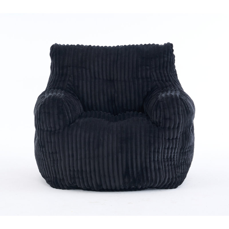 Soft Fluffy Corduroy Fabric Bean Bag Chair Filled With Memory Sponge, Black Corduroy
