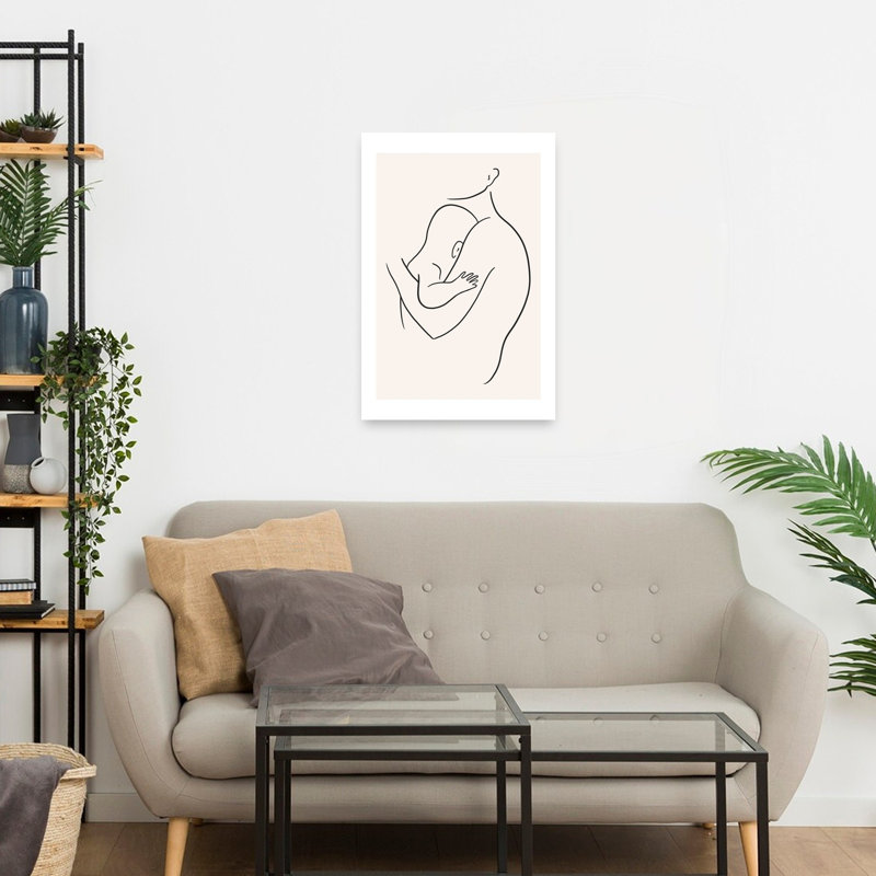 Mother Baby Embrace Abstract Minimalist Wall Art Print 1 Piece Wrapped Canvas Wall Art, 60.96cm H x 40.64cm W