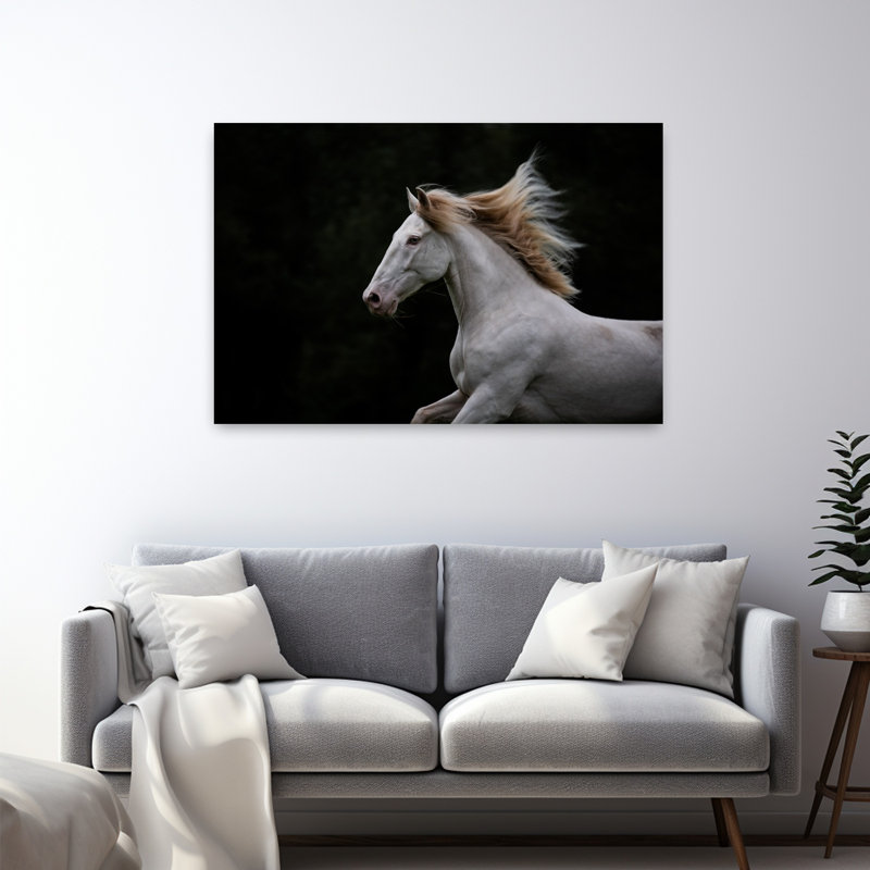 Art mural majestueux avec cheval blanc contemporain majestueux