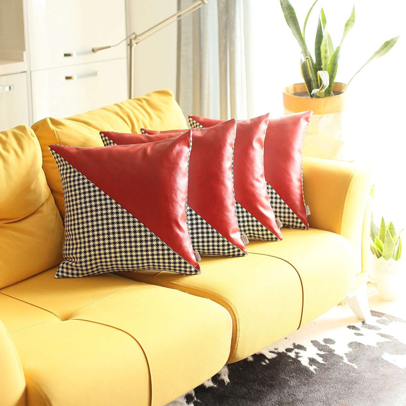  Housse de coussin carrée en similicuir, Rouge