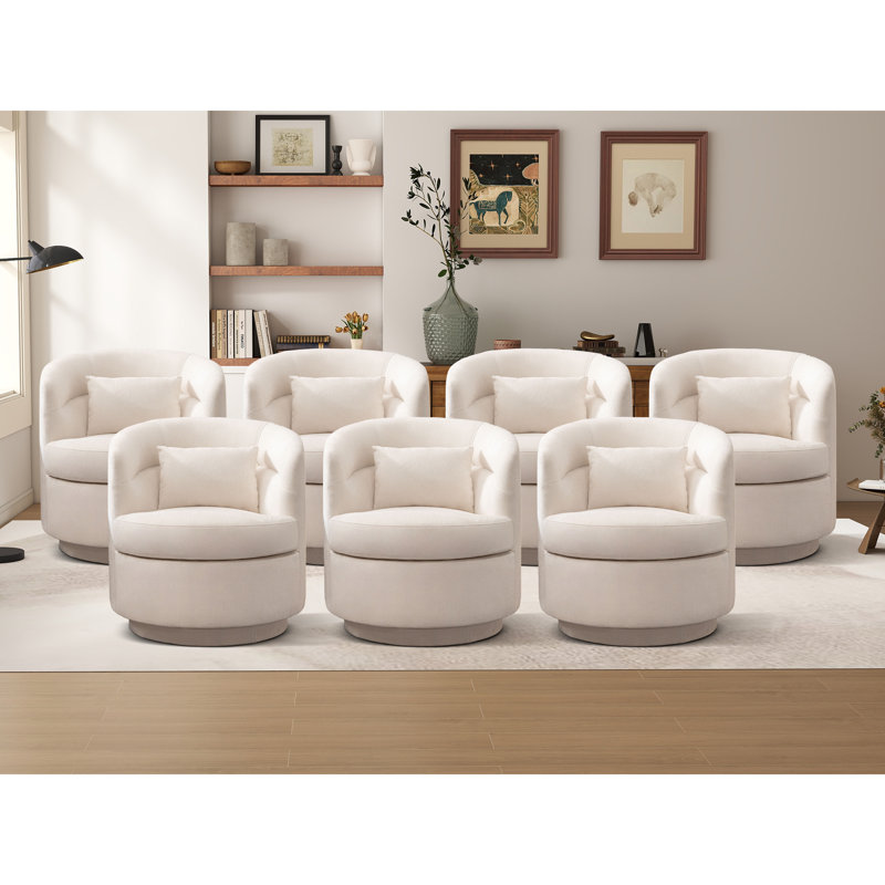 29" Wide Modern Super Soft Swivel Barrel Chair With Pillow, Beige