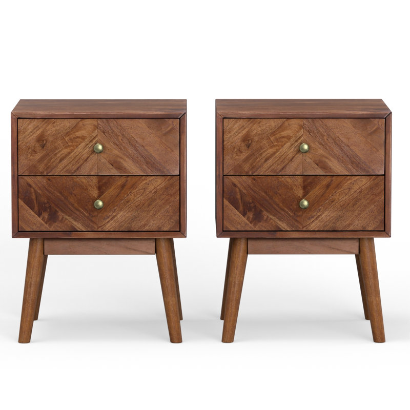 Emet Semi-Assembled Solid Wood 2-Drawer Nightstand, Brown