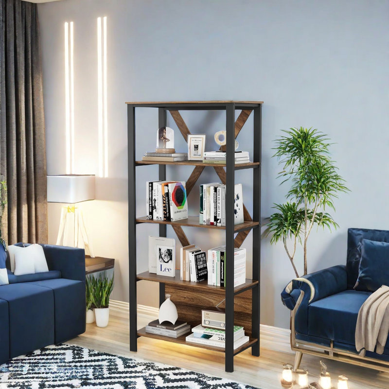 80cm W Metal Standard Bookcase, (4 Shelves) 127cm H x 80cm W x 40.1cm D, Brown