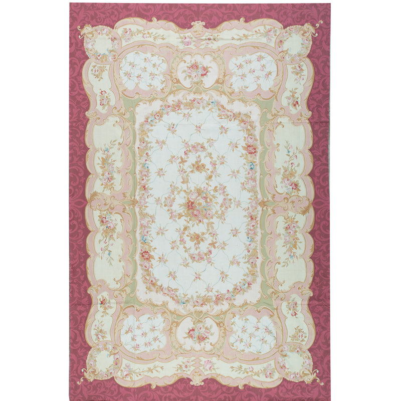 Hand-Knotted High-Quality Beige and Wine Area Rug