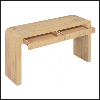 Rustic Console Table With Fluted Drawer, Curved Corners, And Thick Legs For Entryway And Living Room (Natural)