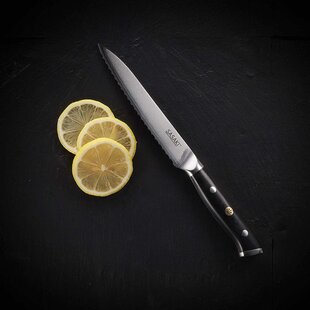 Sasaki Masuta Japanese AUS-10 Stainless Steel Serrated Utility Knife with Locking Sheath, 5.5-Inch, Black