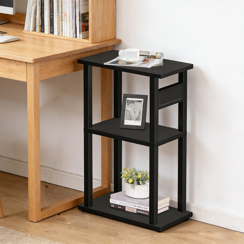 Small Narrow Nightstand With Charging Station & Wheels, Skinny End Table, Sofa Beside Table Set Of 2, Black