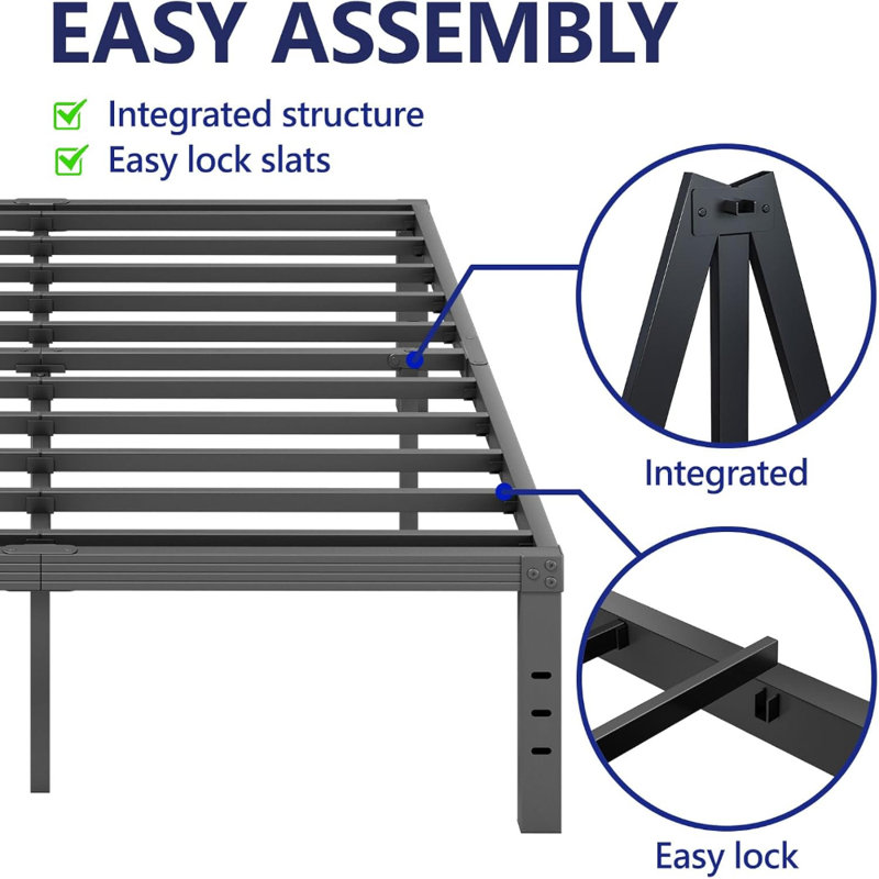 Black Heavy Duty Metal Queen Platform Bed Frame, 12-Inch High