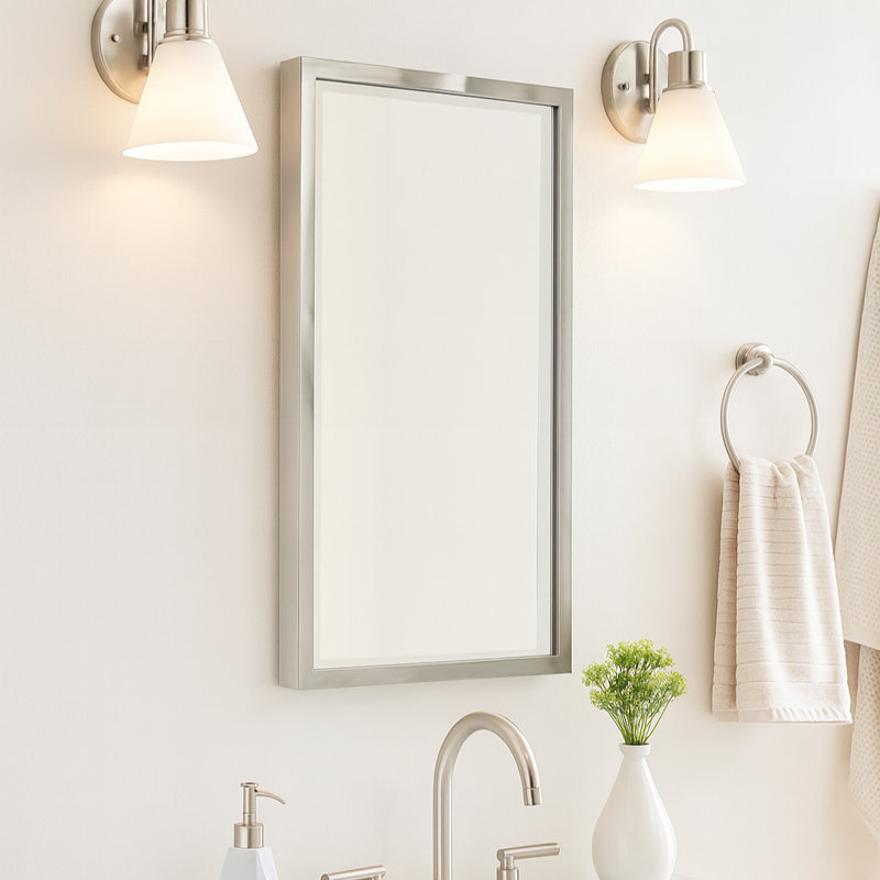 Haddison Recessed Framed Medicine Cabinet with Mirror and Adjustable Shelves, Brushed Nickel, 24" x 16"