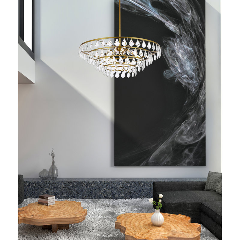 Marina Dimmable Tiered Chandelier, Brass, 58" H x 28" W x 28" D