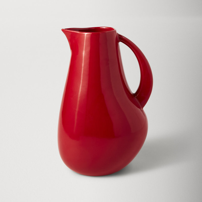 Modern Red Ceramic 72 oz. Pitcher with Tapered Handle