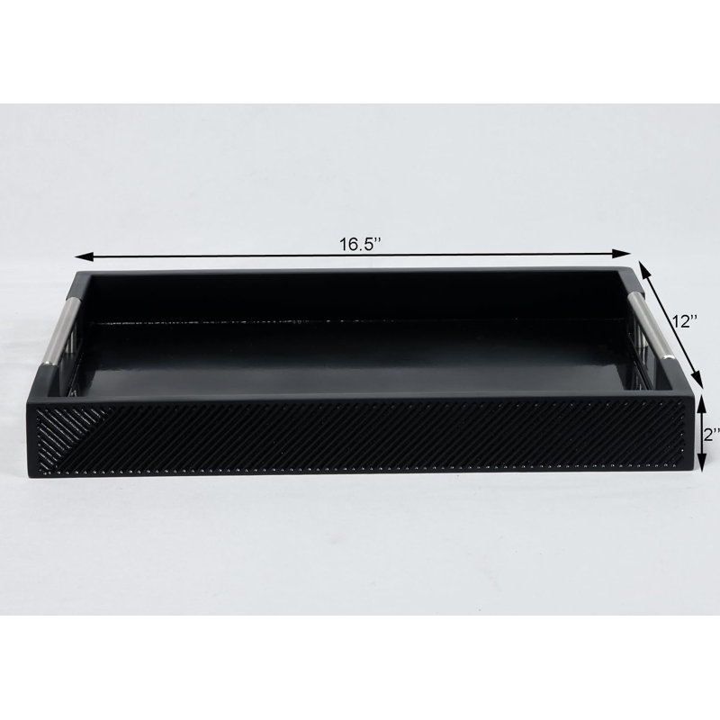 16.5''X12''rectangular Coffee Table Tray With Polished Handle, Modern Decorative Tray, Black