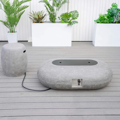 Grey Oval Cement Firepit Table With Gas Cylinder Cover