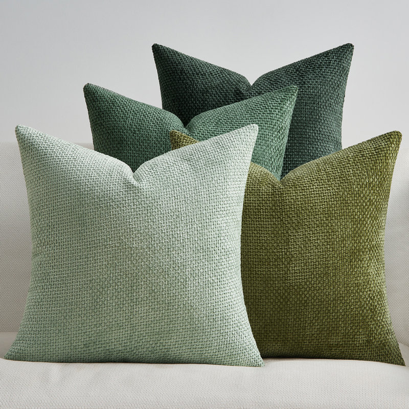  Throw Pillow Covers Soft Decorative Chenille Pillow Covers Cushion Covers, Green, Square 18"