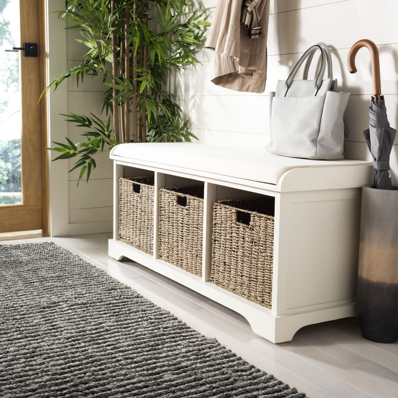 Loane Wicker Storage Bench, White