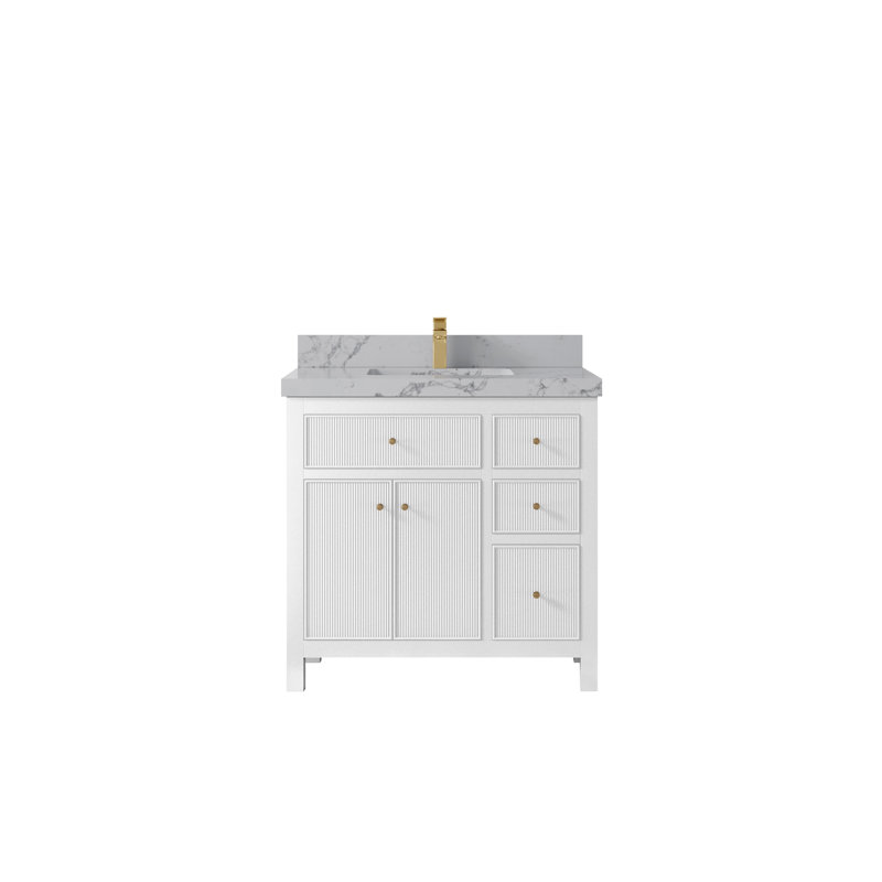 Ensemble de meuble-lavabo simple l 36 "x P 22" Sonoma, Venatino Quartz, White