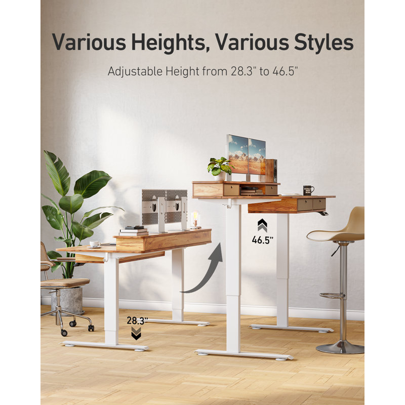 Bureau debout à hauteur ajustable Euri, Rustic clair, H 50 po x l 63 po x P 30 po