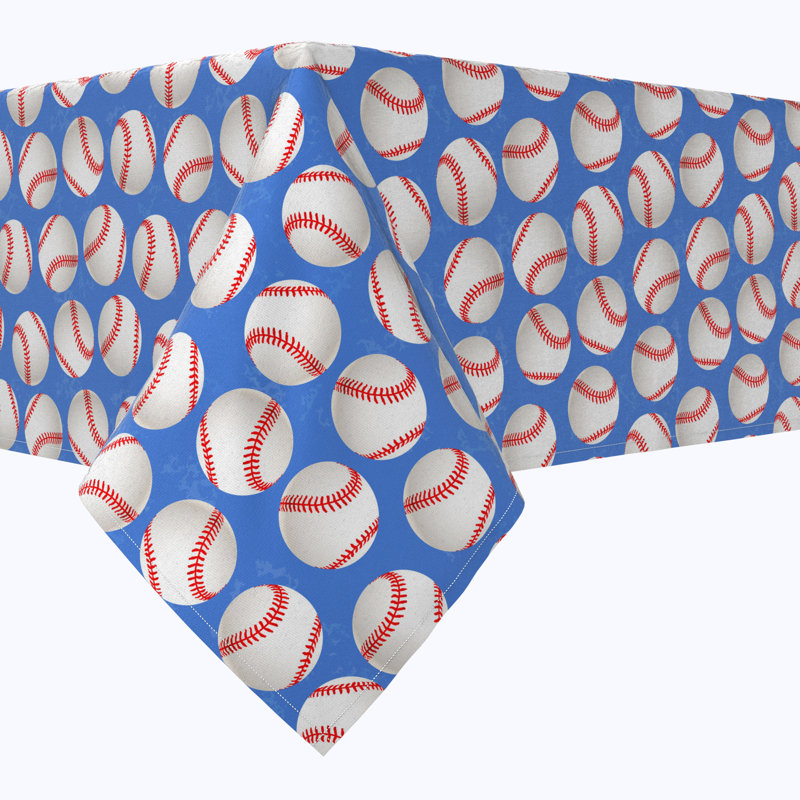 Rectangular Tablecloth, 100% Cotton, 52X104", Baseballs Blue, 120" L x 52" W