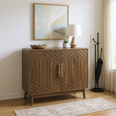 Walnut Accent Cabinet with Curved Edges, Carved Doors & Solid Wood Legs by George Oliver