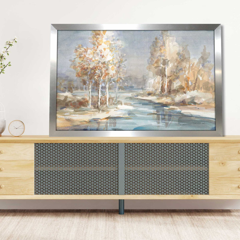 Rivière qui coule - Peinture, L 39,5 po x H 27,5 po, Encadrement argenté