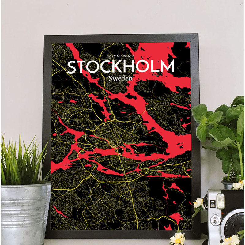 Stockholm City Map 1 Piece Wall Art, 61cm H x 45.7cm W x 0.13cm D
