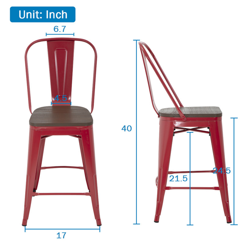 Tabouret de comptoir en bois massif 24,5 po, Rouge