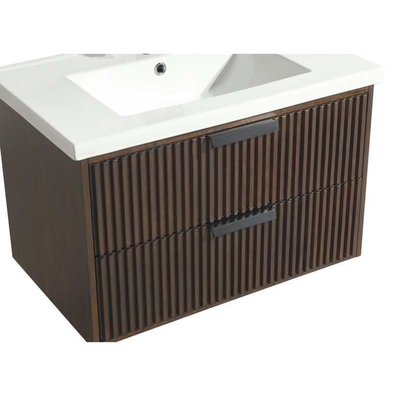 San Diego 30" Walnut Wood Bathroom Vanity with Ceramic Countertop