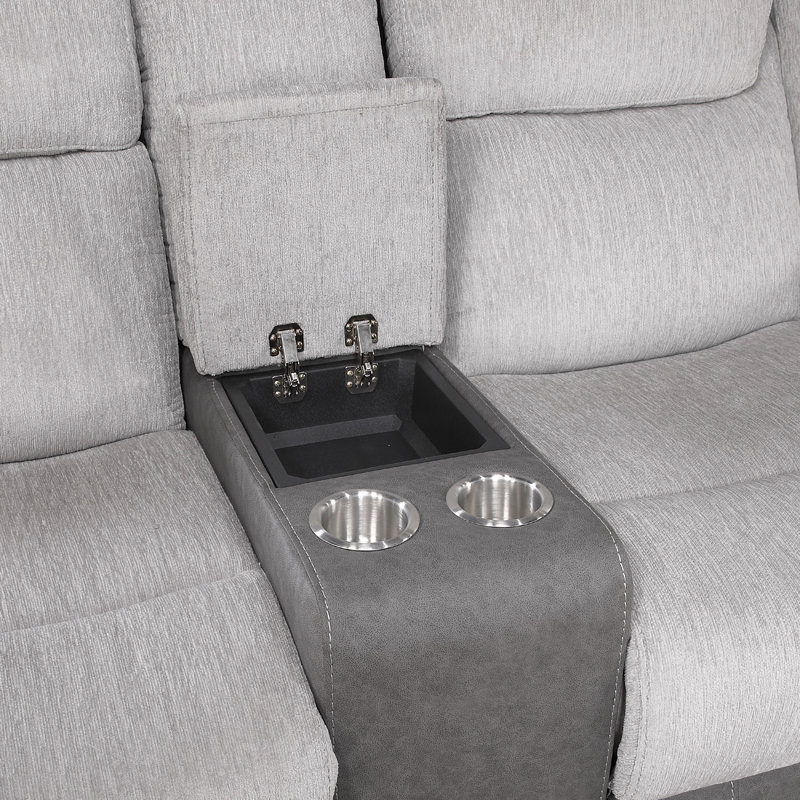 Feo Manual Reclining Loveseat W Console, White Gray Microfiber 76 Inch