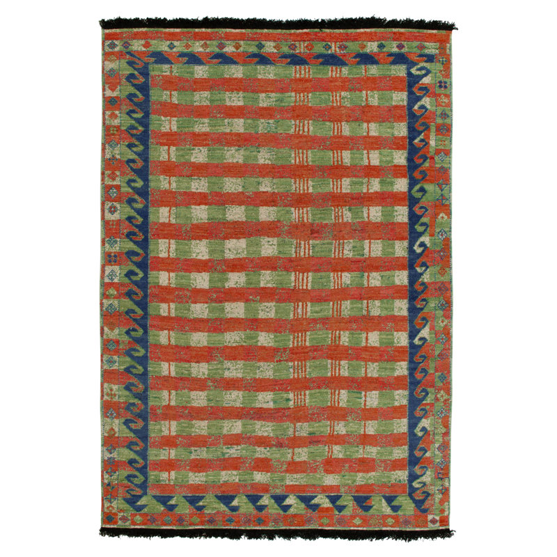 Burano Hand Knotted Wool Geometric Area Rug, Rectangle 6' x 8'