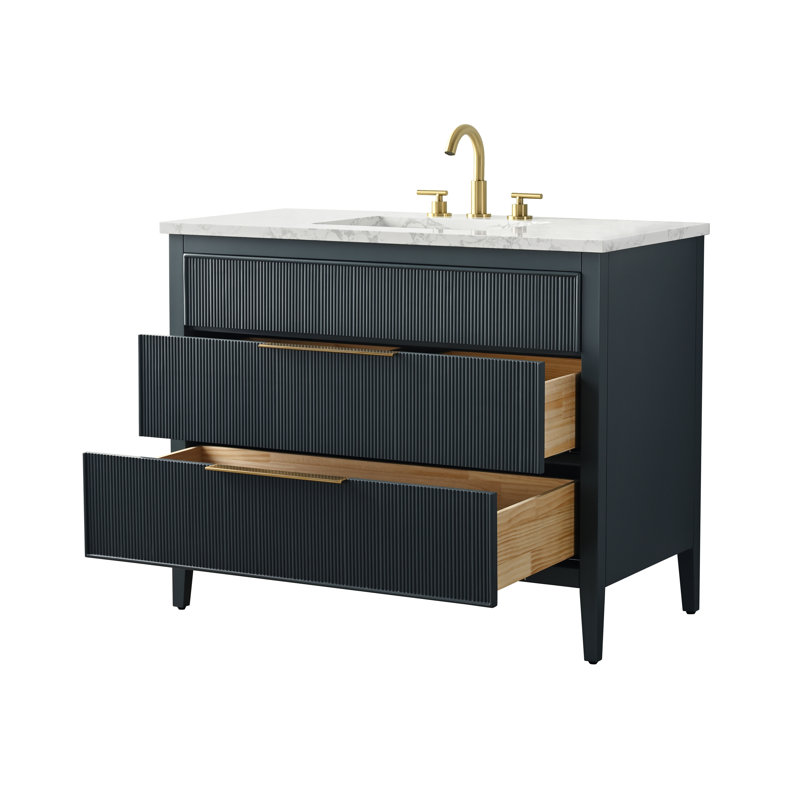 Bilroy Egremt 42'' Single Bathroom Vanity with Engineered Stone Top, Vintage Blue