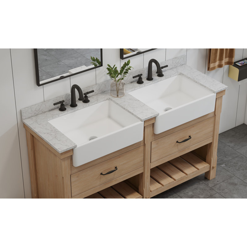 Meuble-lavabo double 60 po avec lavabo en pierre Maxbano Farmhouse, Chêne