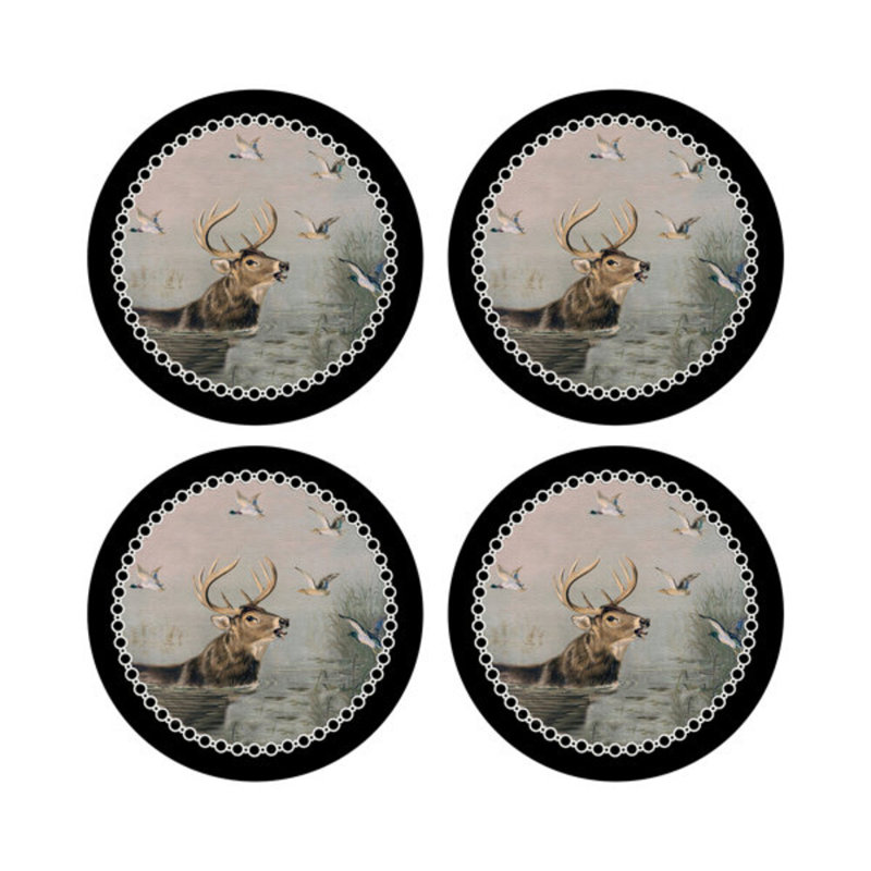 Sous-verres ronds en cuir noir vegan anglais, Noir