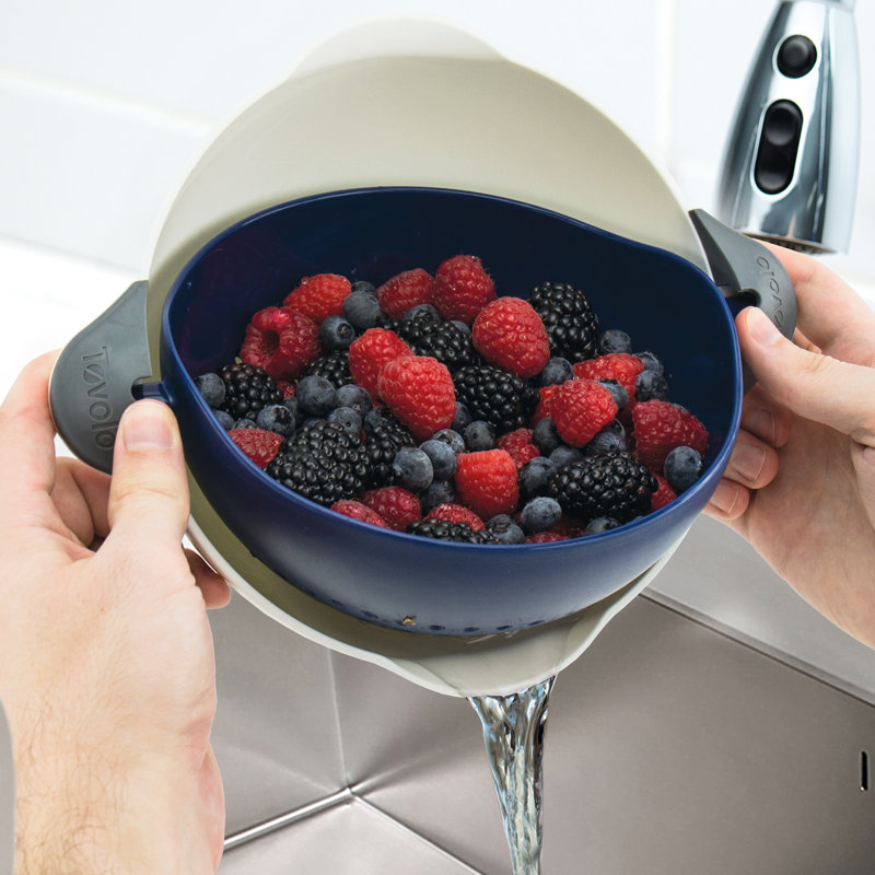 Tovolo Soak N' Strain Colander, Easy-Pour Spout, 1.5 Quart Food Strainer, 2-In-1 Strainer & Soaking Bowl, Fruit Bowl & Vegetable Wash, BPA-Free & Dishwasher-Safe