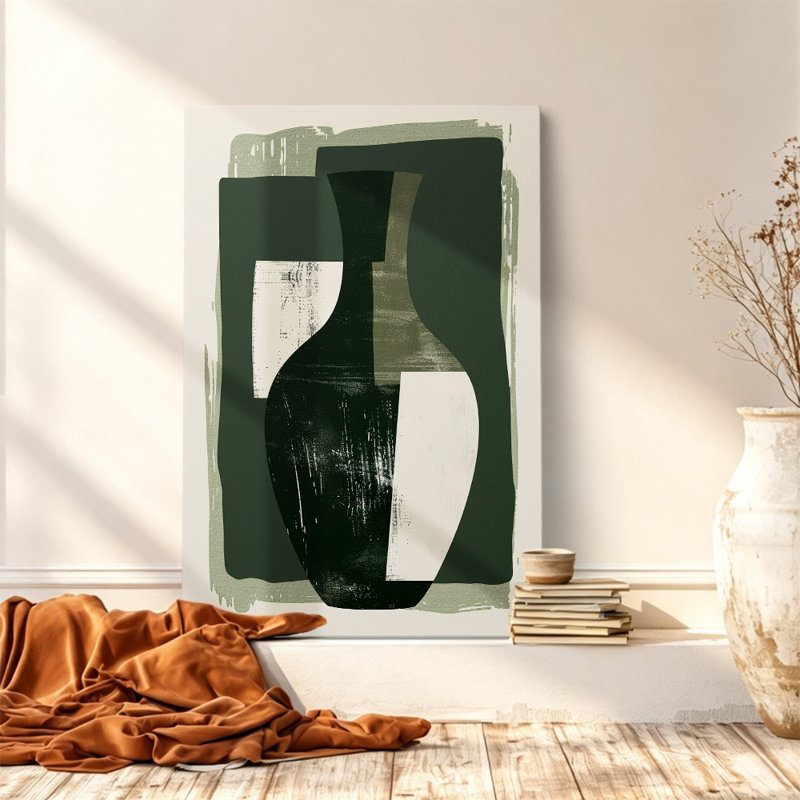 Tableau abstrait vert foncé sur toile, style minimaliste moderne du milieu du siècle, 40 x 28 pouces - Décoration de salon