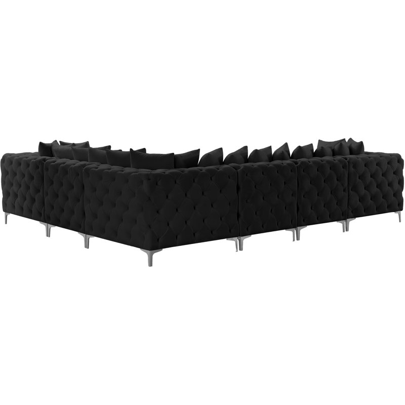 Tremblay Velvet L-Shaped Sectional Reversible, Black Velvet