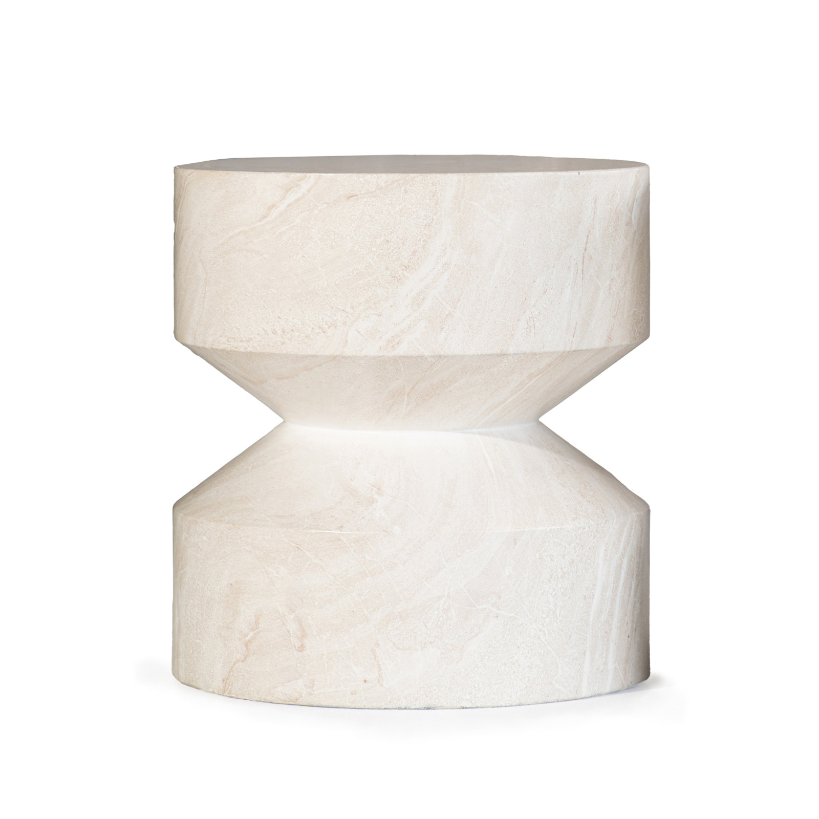 Outdoor Faux Stone Hourglass Side Table, White