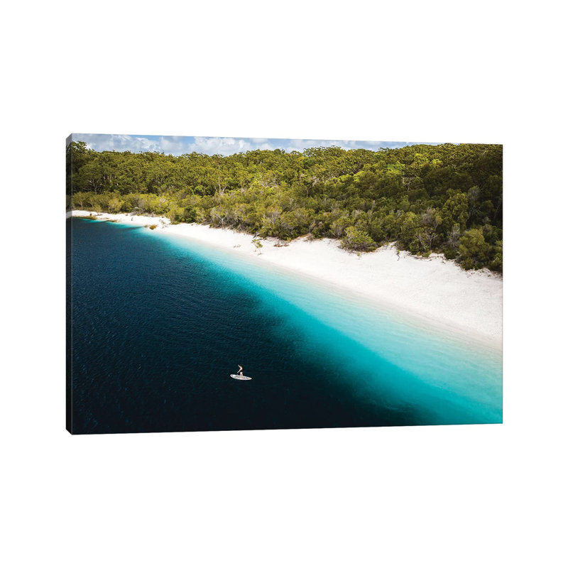 Paddle Boarder Beach Lake Mckenzie (wide) by James Vodicka - Wrapped Canvas Gallery-Wrapped Canvas Giclée