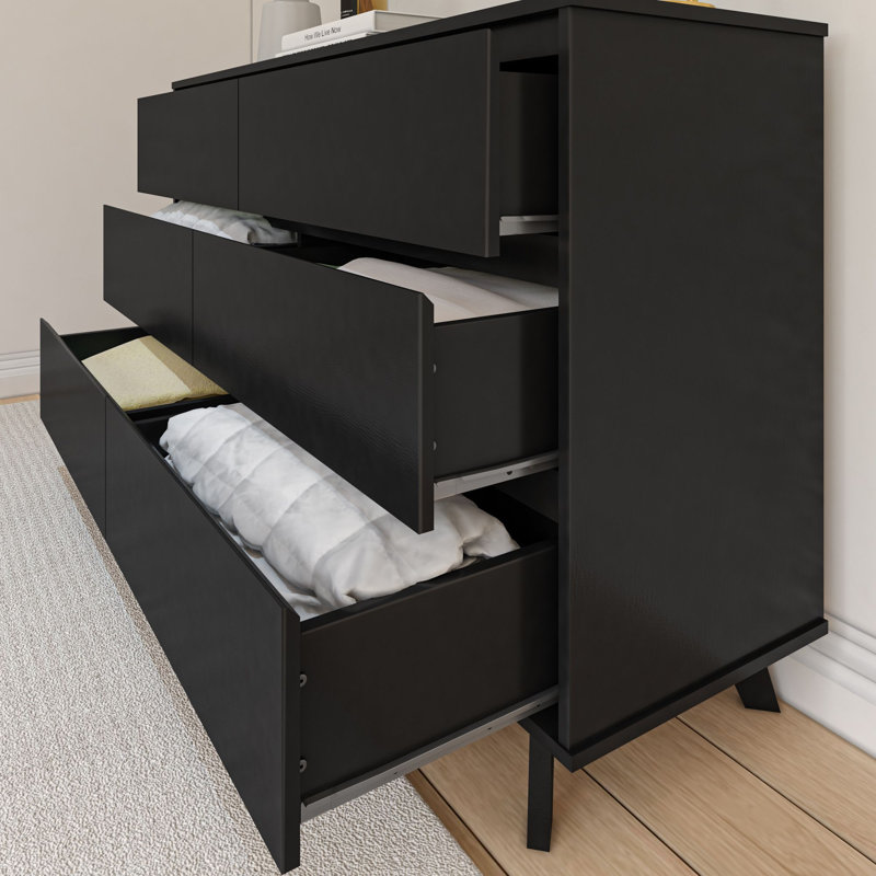 Brubaker 6" W Solid Wood Double Dresser, Noir