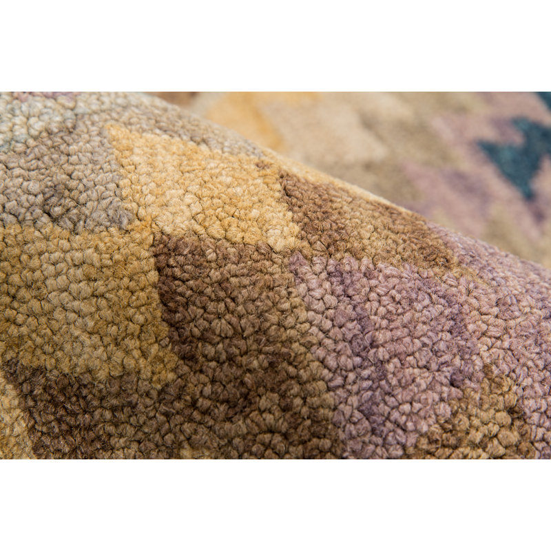 Handmade Southwestern Blue and Beige Wool Rug, 8 ft x 11 ft