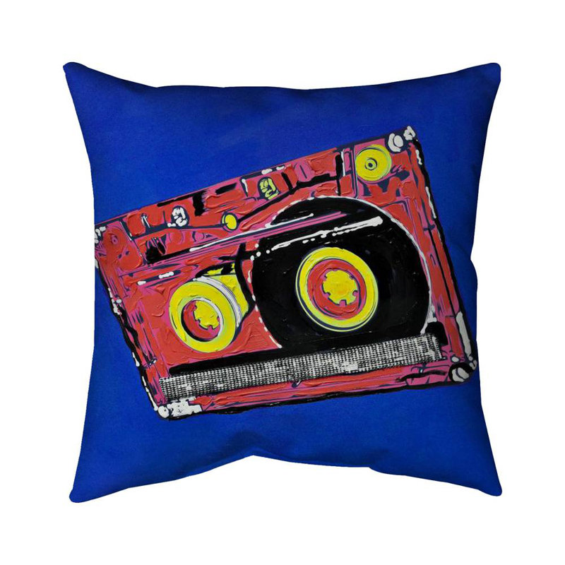 Tape player - 20"x20" Throw pillow - Poly twill - Print on demand, Blue/Red