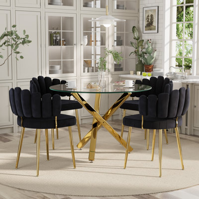 Round Glass Dining Set for 4-6 by George Oliver