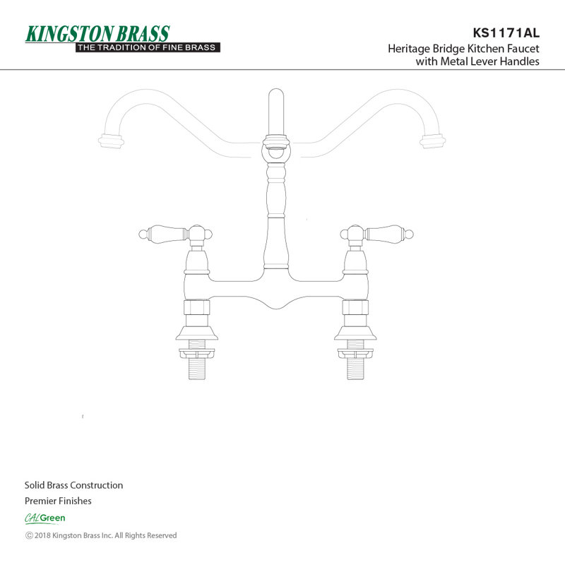 Kingston Brass Heritage Two-Handle 2-Hole Deck Mount Bridge Kitchen Faucet, Polished Chrome
